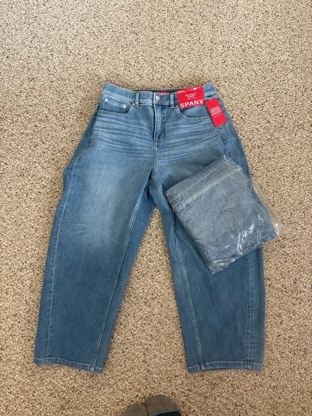 SPANX Light Blue Denim Barrel-Leg Jeans